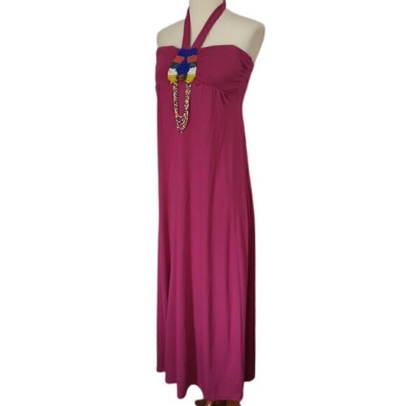 Vtg Y2K Beaded Halter Dress Maxi Sundress Small Pink Bohemian Beachy Gypsy Sexy - Picture 8 of 16